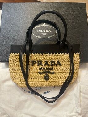 Prada Mini Crochet and Leather Tote Bag